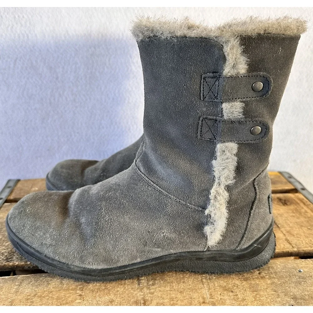 Minnetonka Faux Fur Suede Boots Women’s Sz 8 Gray Leather
